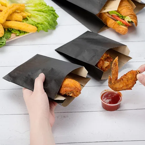 Vista 4 de Restaurantware Bag Tek - Bolsas de papel de 4.3 x 1.5 x 6.3 pulgadas para aperitivos, 100 bolsas desechables para papas fritas, a prueba de grasa