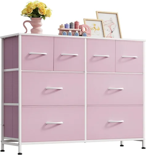 Vista 13 de WLIVE Cómoda para dormitorio con 8 cajones, cómoda de tela ancha para almacenamiento y organización, cómodas de dormitorio, cajonera para sala