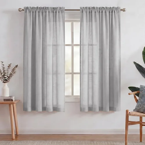 Vista 31 de Turquoize - Cortinas semitransparentes para sala de estar, cortinas de lino texturizado para dormitorio, con bolsillo para barra, tratamiento