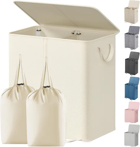Vista 10 de Lifewit Cesta de lavandería con tapa y bolsa de lavandería extraíble, grande, plegable, 1 divisor, cesta de ropa sucia con asas para dormitorio