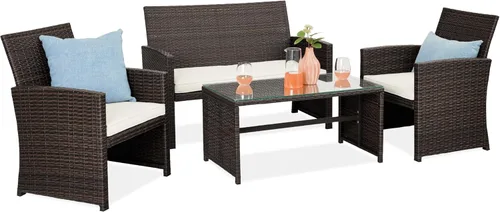 Vista 16 de Best Choice Products Juego de muebles de conversación de patio de mimbre al aire libre de 4 piezas para patio trasero con mesa de café, cojines
