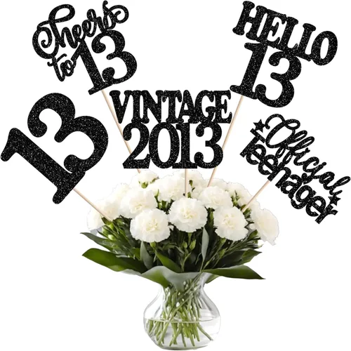 Vista 67 de 15 piezas de centro de mesa de feliz cumpleaños número 10 palos de diez dígitos dobles vintage 2015 centros de mesa de flores palos saludos a 10