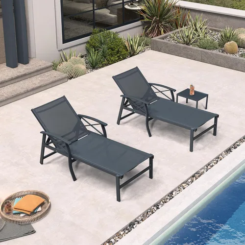 Vista 16 de PURPLE LEAF Oversized Chaise Lounge Chair Outdoor Set of 2 Extra Wide Pool Lounge Chairs 5 Adjustable Position with Armrests and Side Table Aluminum