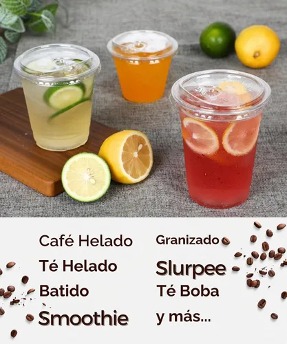 Vista 5 de Vasos de plástico transparente de 9 onzas con tapas para sorber sin pajita, 50 juegos de vasos desechables de plástico para café helado, vasos