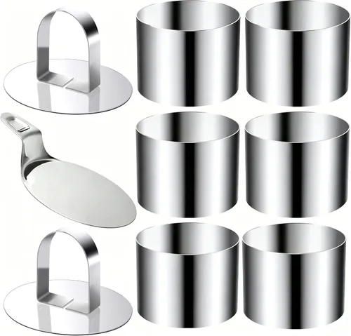 DATANYA Cake Ring Molds 4 Inch Stainless Steel Round Food Ring Dessert Mousse Cooking Ring Molds with Pushers & Lifter for Pastry Crumpet Baking (6