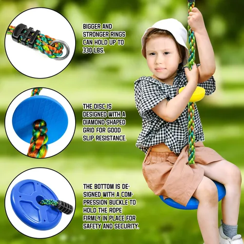 Vista 4 de Columpio de árbol para niños, cuerda de escalada con plataformas, juego de asiento de columpio de disco, accesorios para patio de juegos al aire