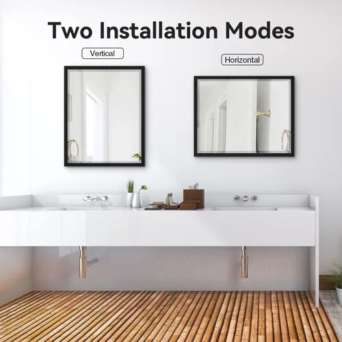 Vista 4 de Espejo de baño negro de 24 x 30 pulgadas, espejo rectangular de tocador con marco de metal, espejo decorativo rectangular montado en la pared