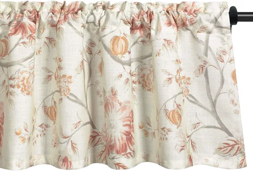 Vista 23 de Leeva - Cortinas azules con nudo para ventanas de cocina, estampado de pájaros, lino con bolsillo para varilla, textura para cortina pequeña