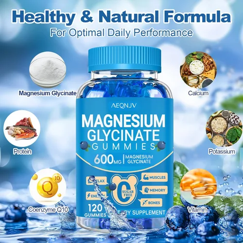 Vista 5 de Gomitas de Glicinato de Magnesio 600mg, Gomitas masticables de potasio y magnesio sin azúcar con glicinato de manganeso, vitamina D, B6 y CoQ10