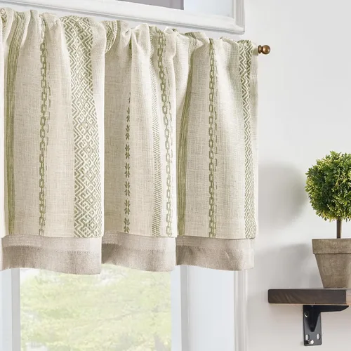Vista 18 de jinchan Cortinas opacas con cenefa geométrica a rayas bohemias de doble capa para ventanas de 18 pulgadas, tratamiento de ventana de granja