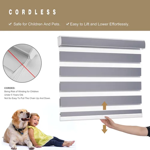 Vista 2 de Changshade Persianas de cebra de tamaño personalizado, sin cordón, para interiores, privacidad, doble capa para sala de estar, dormitorio, baño