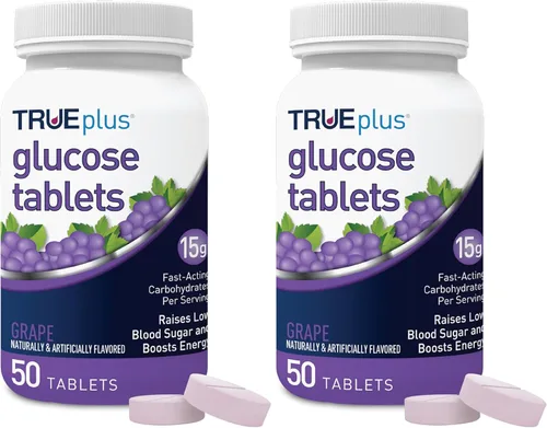 Vista 22 de TRUEplus Tabletas de Glucosa, Sabor Variado (Uva, Frambuesa, Naranja) - Caja de 50 unidades con 12 Botellas