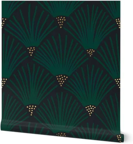 Spoonflower Papel tapiz autoadhesivo verde esmeralda oscuro Art Deco Scallop Scale 1920S elegante papel tapiz extraíble personalizado | Rolls |