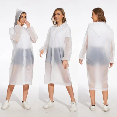 Vista 2 de OFFITECTURE Paquete de 2 ponchos de lluvia reutilizables para adultos, impermeables con capucha para mujeres/hombres con cordón