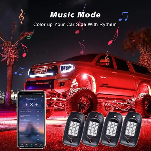 Vista 2 de Luces LED Rock Lights 6-Pods RGB Colorido Underglow Kit de luz de neón para tren de rodaje, IP 68 impermeable, control remoto con soporte