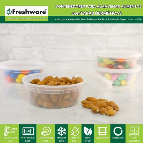 Vista 3 de Freshware Contenedores de almacenamiento de alimentos con tapas [60 unidades de 8, 16, 32 onzas, 20 juegos de cada tamaño] Contenedores de plástico