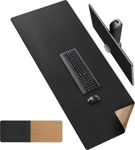 Vista 47 de MAIDERN Tapete de escritorio XXL de corcho y cuero, de 47.2 x 23.6 pulgadas, protector reversible para mouse de escritorio completo (negro)