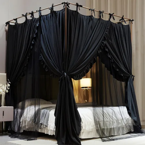 Vista 8 de AIOOO Dosel de Cama con Cortina de Princesa de 4 Postes de Doble Capa Cómoda Mosquitera de Malla y Tela para Niñas Adultas Decoración de Dormitorio
