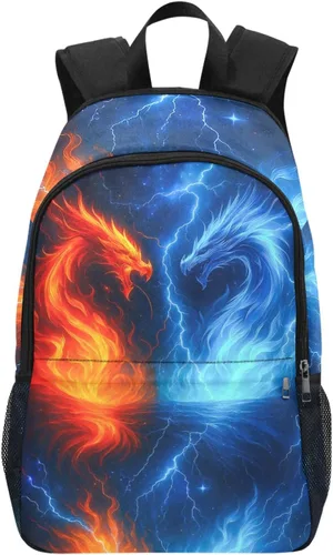 M YESCUSTOM Camuflaje Vintage USA Bandera Ciervo Hojas Mochila Resistente al Agua Mochila Portátil Mochilas, Dragón de Fuego Rojo Azul