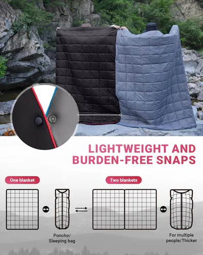 Vista 6 de KingCamp Manta Ultraligera para Campamento, Alternativa de Plumón Empacable, Mantas Vestibles Acolchadas Resistentes a la Intemperie, Edredón Cálido