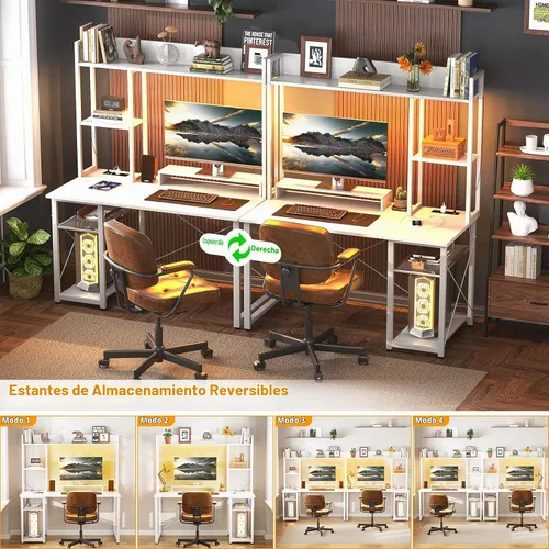 Vista 7 de Cyclysio Escritorio para juegos con gabinete, escritorio para computadora de 39 pulgadas con luces LED y tomas de corriente, escritorio de oficina