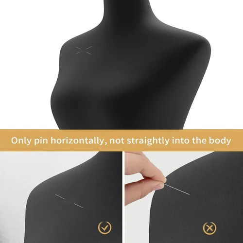 Vista 5 de Bonnlo Maniquí de costura, apto para clavar alfileres, para vestido de mujer, con base de trípode de madera.