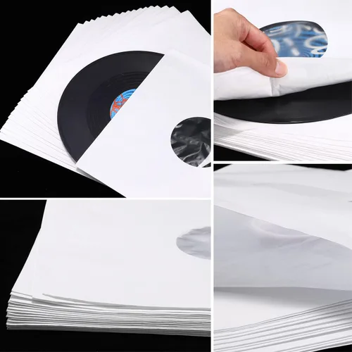 Vista 6 de Facmogu 20 fundas interiores de papel blanco de 12 pulgadas y forro de poliéster, cubiertas de disco LP de 3.88 oz/m², fundas de almacenamiento