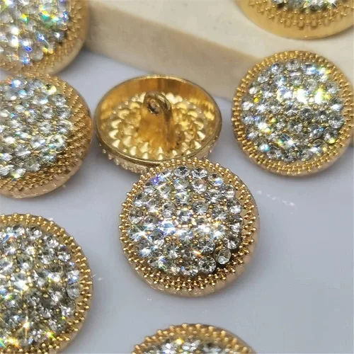 Vista 4 de 10 unidades de botones redondos de metal con strass para ropa, accesorios de costura DIY, decoración de boda, venta al por mayor, botón de moda