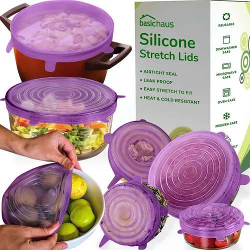 Vista 14 de Tapas elásticas de silicona reutilizables para almacenamiento de alimentos en el refrigerador, fundas elásticas resistentes al calor, tazas, latas