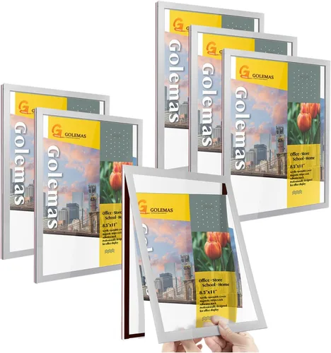 Vista 10 de Soporte magnético de acrílico para letreros de fácil apertura, de 8.5 x 11 pulgadas, para montaje en pared, marco autoadhesivo de plástico Negro