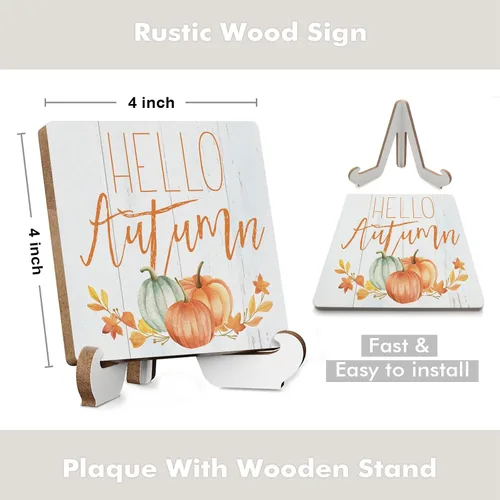 Vista 3 de Letrero de otoño, Acción de Gracias, decoración de otoño, decoración de escritorio de madera rústica, citas inspiradoras de otoño para el hogar