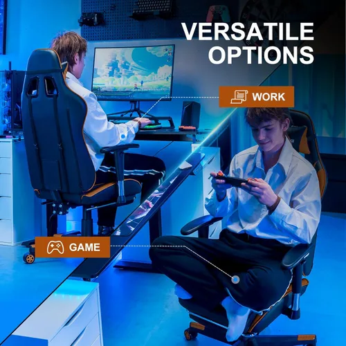 Vista 4 de GTPLAYER Silla de juegos con reposapiés, silla ergonómica de escritorio para juegos de computadora, silla reclinable, ajuste de altura del asiento