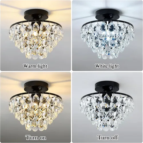 Vista 5 de YYJLX Lámpara de techo interior con sensor de movimiento moderna de cristal semiempotrada en color negro para pórtico, pasillo, entrada frontal