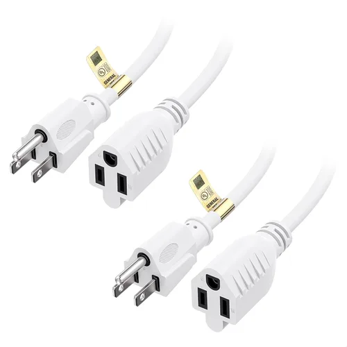 Vista 9 de Cable Matters - Paquete de 2 cables de extensión de alimentación cortos de 16 AWG, resistentes de 13 A, 1 pie, 3 clavijas, NEMA 5-15P a NEMA 5-15R