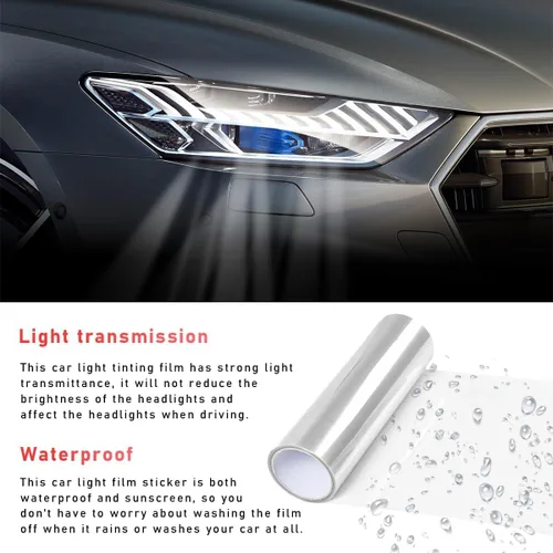 Vista 3 de KOMAS Rollo de lámina adhesiva de vinilo tintado de 12" x 48" para faros de coche, luces traseras, luces antiniebla con espátula + cortador