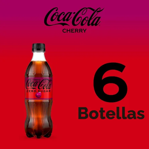 Vista 6 de Coca-Cola Zero Sugar Cherry Diet Soda - Bebida suave, 16.9 onzas líquidas, paquete de 6