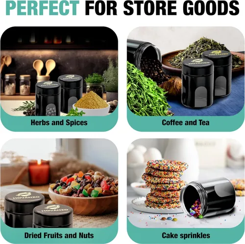 Vista 4 de Botes de Almacenamiento de Vidrio Herméticos Premium 120ml con Control de Humedad del 69% Paquete de 4 - Botes Herméticos UV con Tapa a Prueba