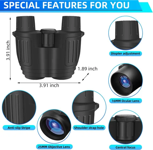 Vista 6 de Binoculares pequeños para niños y adultos, 20 x 25 pulgadas, de alta potencia, transparentes, con poca luz, visión nocturna, prismáticos de caza