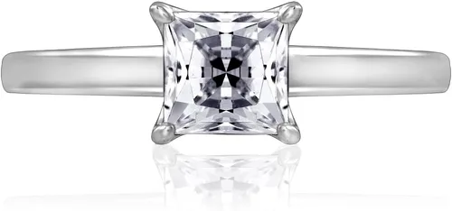 Vista 3 de Tienda Essentials Anillo solitario de plata de ley chapada en platino o oro fabricado con circonita cúbica Infinite Elements