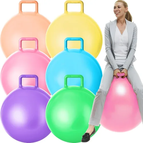 Vista 11 de Lewtemi 6 unidades de bola de tolva para carnaval al aire libre, pelota inflable de salto de 20 pulgadas con mango y bomba de aire para ejercicio