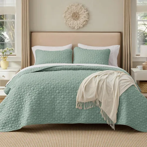Vista 20 de Bedsure Colchas de tamaño individual – Colchas ligeras de tamaño individual con patrón de tejido de cesta, ropa de cama suave, colcha de edredón