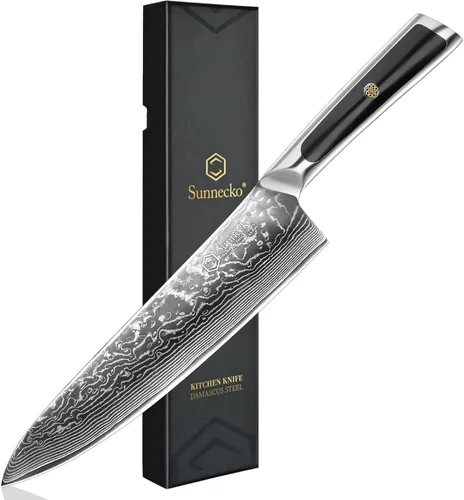 Vista 11 de Sunnecko Cuchillo de pan de 8 pulgadas, cuchillo de pan serrado para pan casero con hoja de acero de Damasco VG10 de 67 capas, cuchillo de pan