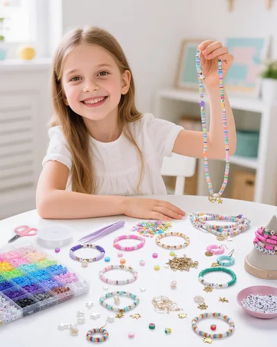 Vista 4 de Mio Angle Kit de fabricación de pulseras de cuentas de arcilla de 24 colores, cuentas planas, para hacer joyas de amistad, cuentas heishi
