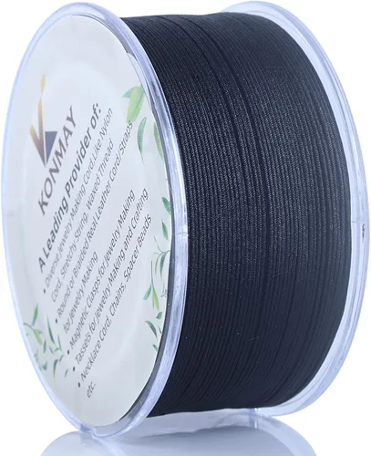 KONMAY - Hilo de nylon negro de 0.6mm con estuche para pulseras, cordón de nailon satinado trenzado de 190 yardas para hacer joyería, encordar,