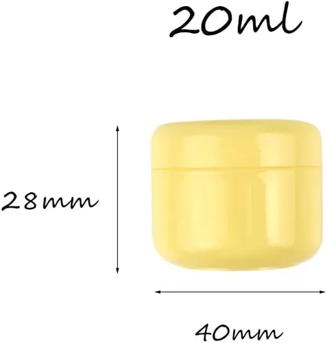 Vista 2 de 20 tarros pequeños de plástico amarillo de 0.7 fl oz para crema con tapas interiores, loción de maquillaje, bálsamo labial y almacenamiento