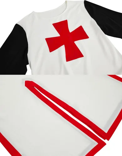 Vista 3 de Disfraz de túnica medieval de caballeros templarios para hombre, disfraz renacentista de Halloween, capa de guerrero negra de la peste