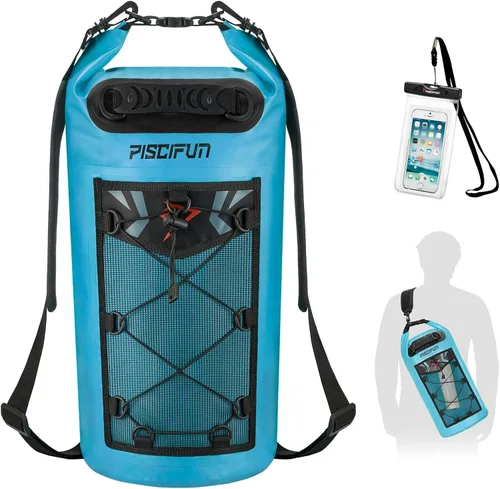 Vista 20 de Piscifun Bolsa seca, mochila flotante impermeable 10L/20L/30L/40L con funda impermeable para teléfono para navegación, kayak, pesca