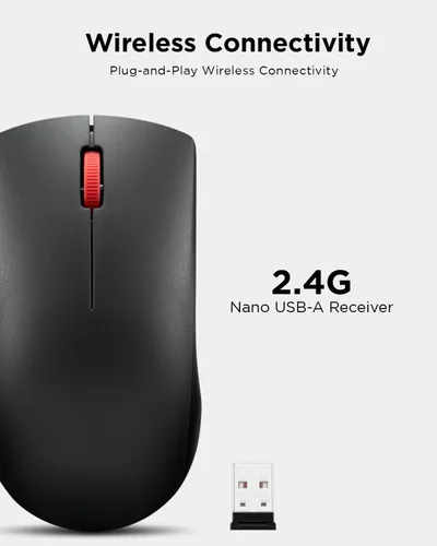 Vista 7 de Lenovo Ratón silencioso USB-C (WL500) - Botones silenciosos, agarre ambidiestro, DPI ajustable, ratón receptor de computadora 2.4G, negro