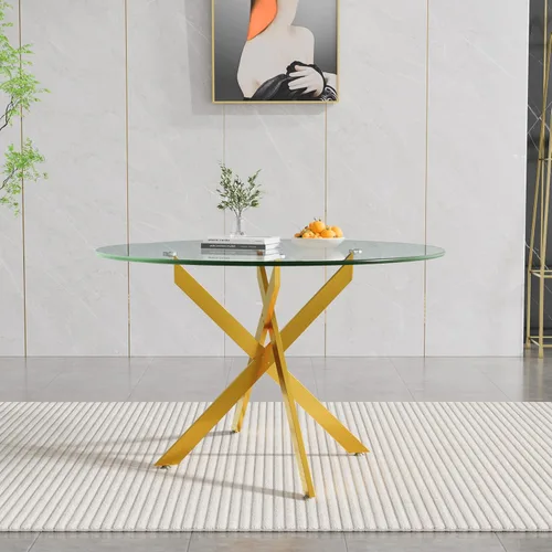 Vista 201 de Mesa de comedor redonda de 36 pulgadas para 4, mesas de cocina y comedor de cristal, moderna mesa de comedor circular con mesa de vidrio templado