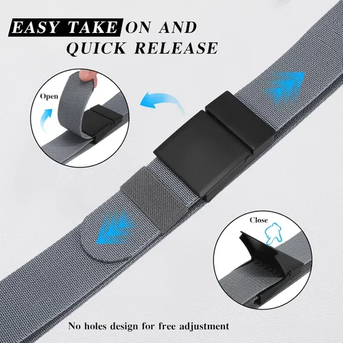 Vista 4 de SANSTHS Mens Belt 1.5", Casual Web Golf Ratchet Belts for Men, Stretch Nylon Work Belts with Flip Top Buckle, Black Grey